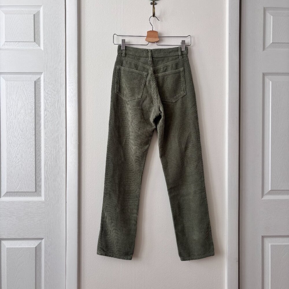 Reformation Cynthia Button Fly High Rise Straight Corduroy Pants in Moss - Picture 6 of 7